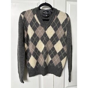 Vintage Club‎ International Wool Argyle Sweater Womens M Gray Academia Preppy